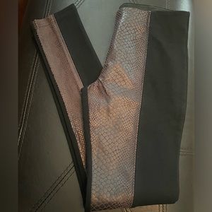 Olivaceous Brown Crocodile Foil Faux Leather and Black Spandex Leggings